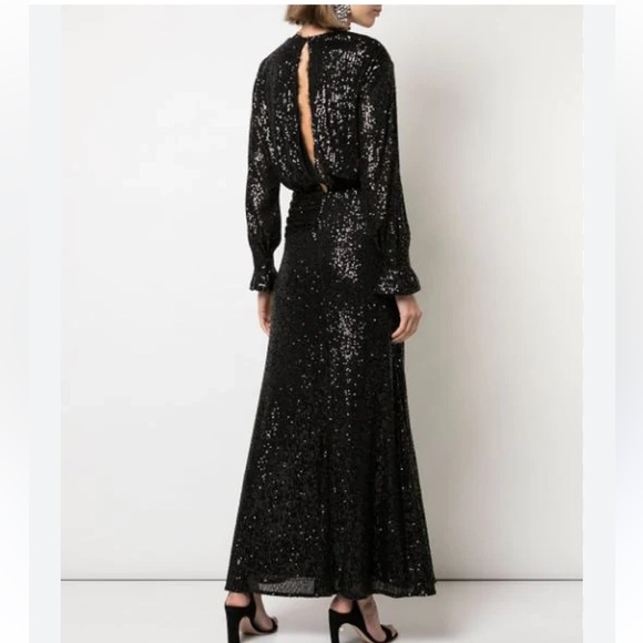 Jonathan‎ Simkhai Black Sequined Plunge Lace Draped Gown NWT - Picture 4 of 14